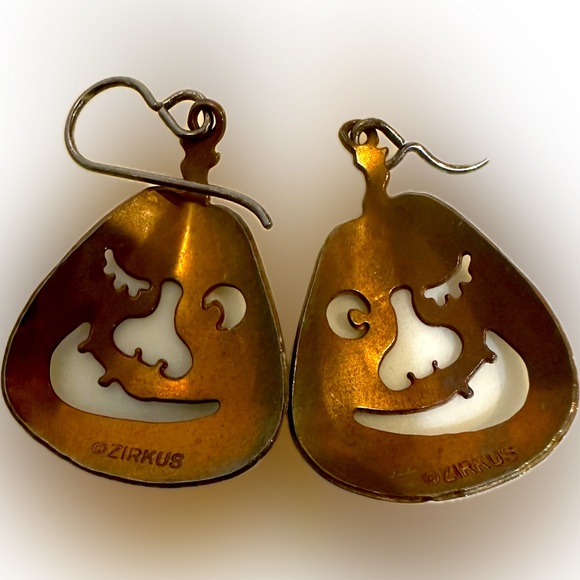 VTG RARE ZIRKUS JACK-O-LANTERN PUMPKIN COPPER SILVER EARRINGS HALLOWEEN 1.25” - Picture 8 of 8